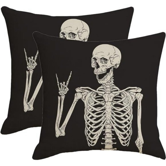 (2Pc) Skeleton Skull Halloween Pillow Covers Case Sofa Chair Halloween Decor - Picture 1 of 6
